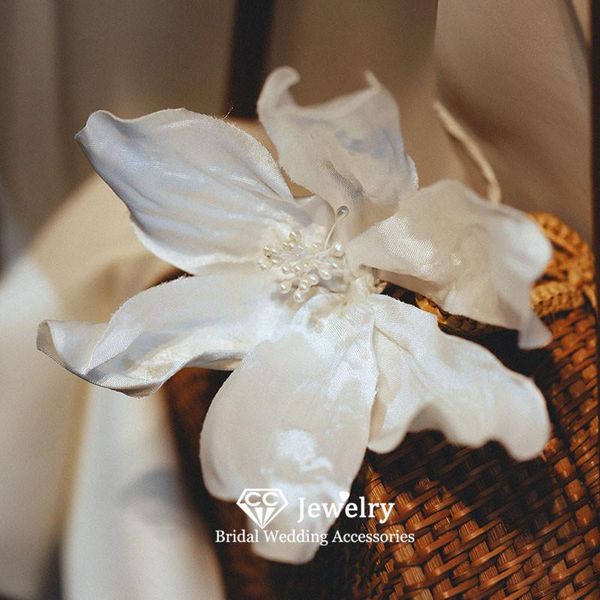 

hair clips & barrettes flower hairpin wedding accessories for women engagement jewelry bridal hairwear romantic sticks satin headdress an, Golden;silver