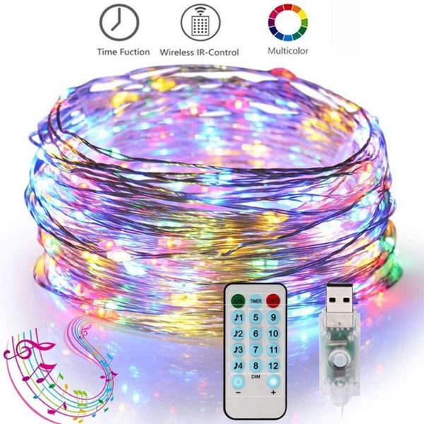 

strings sound control usb music light string 5m/10m12 function remote led copper wire party decoration