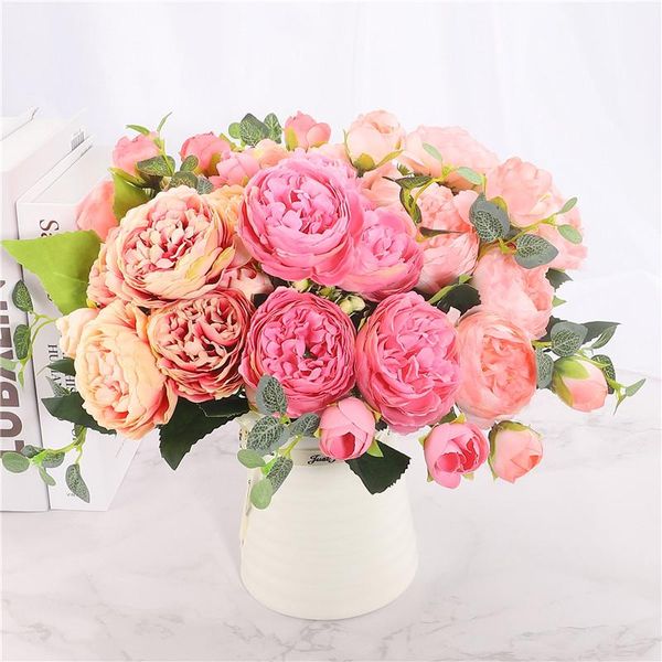 

bouquet 5 big head 4 small buds rose silk artificial flowers peony bloom flower home decor wedding decoration decorative & wreaths