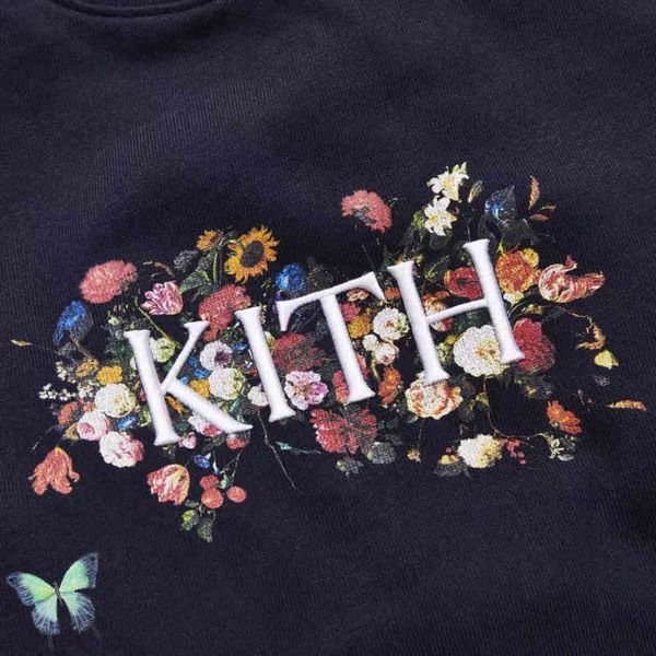 

embroidery kith t shirt men women oversize t-shirt dark blue, White;black