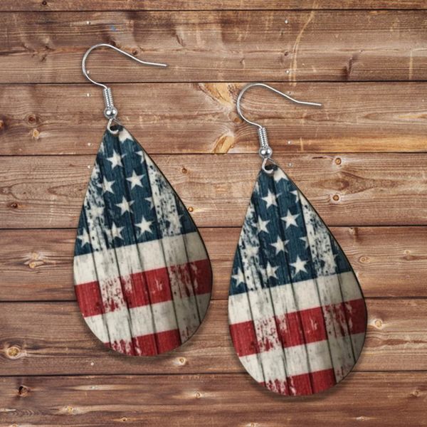 Orecchini in legno vintage con stampa della bandiera americana per le donne Fashion Star and Stripe Independence Day Jewelry all'ingrosso X0709 X0710