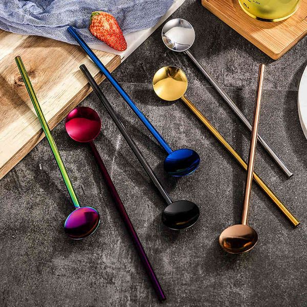 

creative 304 stainless steel straw spoon milk tea juice filter cocktail mixing