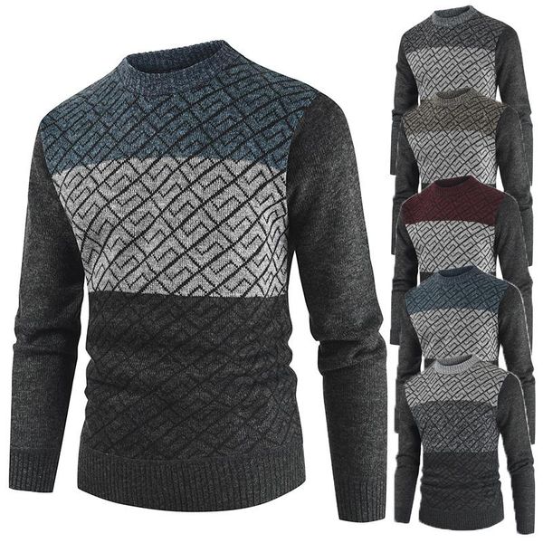 

men's sweaters recreational sweater autumn winter style pullover rhombogey spell color round collar, White;black
