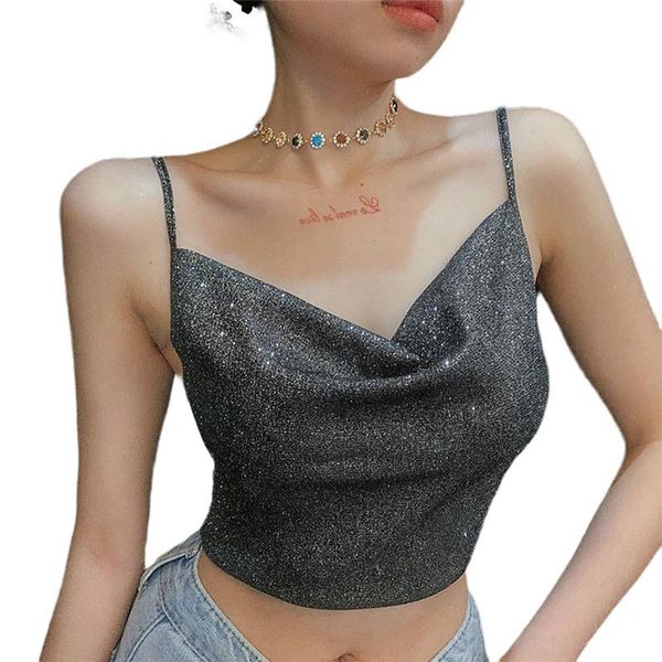 

women's tanks & camis women slim fit sling bottoming shirt glitter crop vest backless camisole summer ladies tank black s  l, White