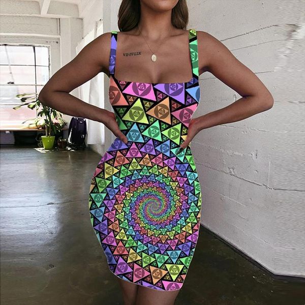 

brand geometric psychedelic 3d women dresses print vortex bodycon triangle vestido womens clothing summer beach, Black;gray