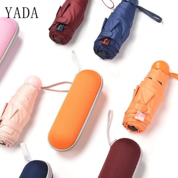 

umbrellas yada solid color light mini umbrella rainy five pocket fold for women men anti-uv (zipper box yd166