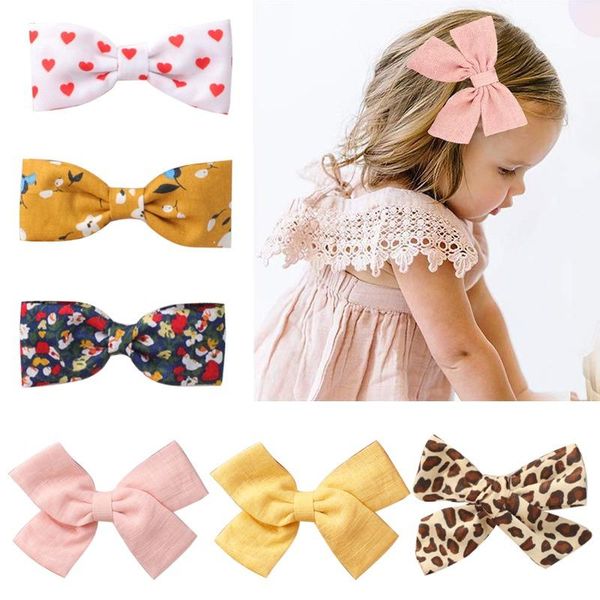 

pcs/set cotton linen leopard print hair bows with clip for girls plaid clips barrettes hairpins headwear accessories, Slivery;white