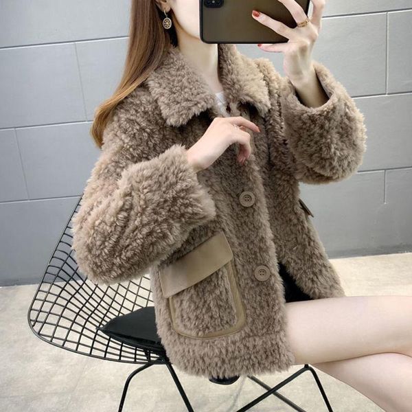 

women's fur & faux 2021 women winter coat warm soft outwear female long sleeve loose plush overcoat casual solid jacket l941, Black