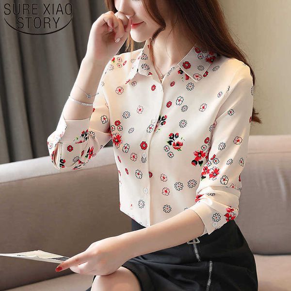 

fashion autumn casual printed long sleeve chiffon blouses women shirts blusas mujer de moda turn-down collar 6198 50 210527, White