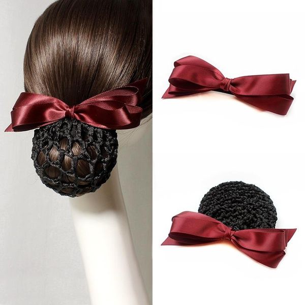 

hair accessories ladies handmade red solid ribbon flower bow tie barrette clips cover hairpins net bun snood office girls