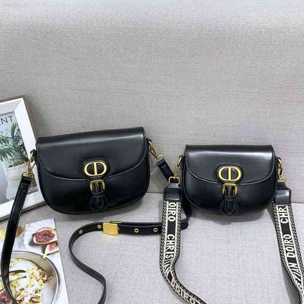 

dio / new fashion women's half round cowhide crossbody bag single mini saddle bag wide shoulder strap