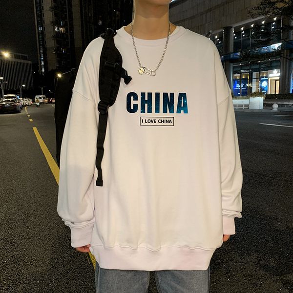 

mens sweater 2021 autumn loose men's round neck sweater simple long sleeve pullover bottoming shirt english printed, Black