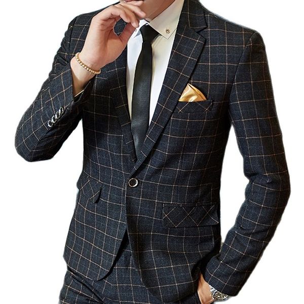 

( 1pces ) boutique fashion plaid mens casual business blazer groom wedding dress male slim formal suit jacket 4xl 5xl, White;black