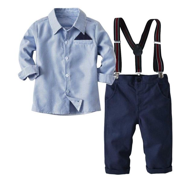 

clothing sets born clothes autumn winter boys stripe long sleeve suspender trousers set sling gentleman suit dress, White