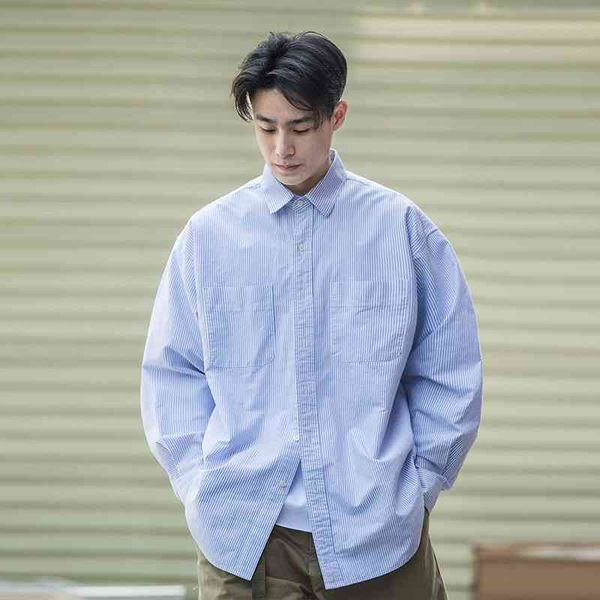 

simple city boy college style handsome work shirt loose arc cut stripe long sleeve shirt men, White;black