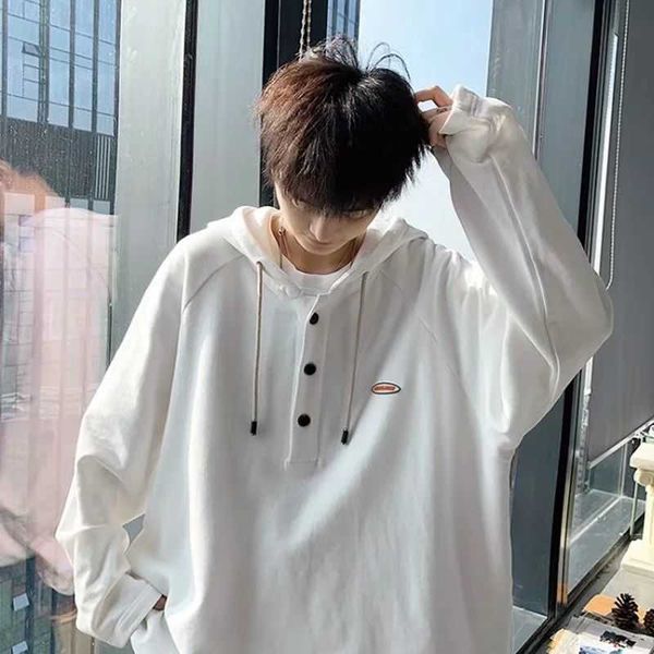 

spring autumn hooded sweatshirt men's casual hong kong style korean trend preppy oversize all-match simple handsome hoodies 210526, Black