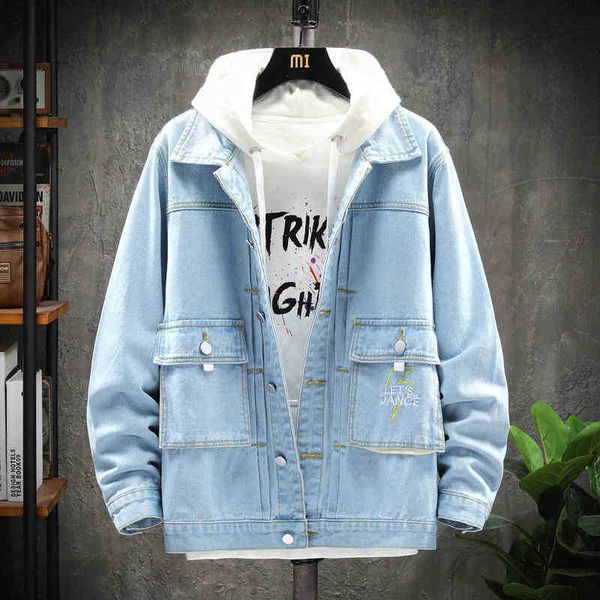 

men's jackets jackets graffiti printed fashion street wear pocket embroidered jacket black/light blue denim i9v2, Black;brown