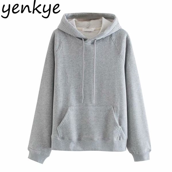 

fall hoodie women solid color hooded long sleeve casual basic pullover sweatshirt female autumn hoodies sudadera 210514, Black