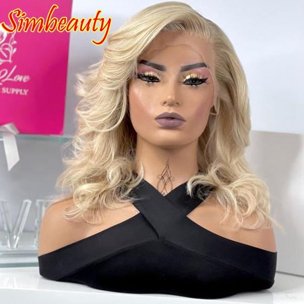 

lace wigs transparent 613 blonde short bob loose wave 13x4 front human hair with baby 250density glueless remy, Black;brown
