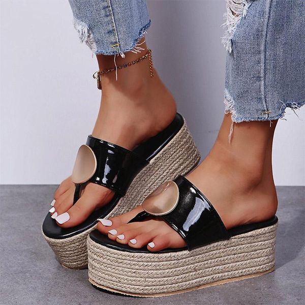 

slippers women ladies summer shoes sandals platform clip toe female fashion flip flops beach plus size 2021 footwear, Black