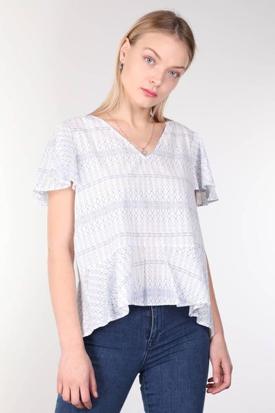 

women's blouses & shirts v-neck pattern flounces white women blouse