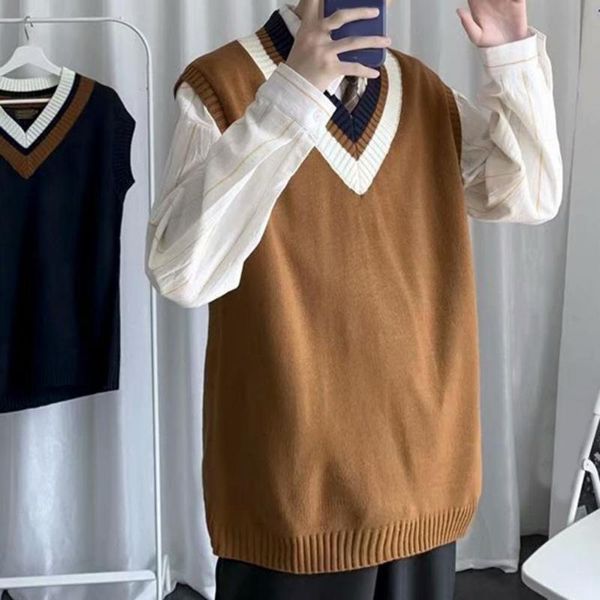 

men's vests stylish casual spring sweater vest autumn stretch contrast colors, Black;white