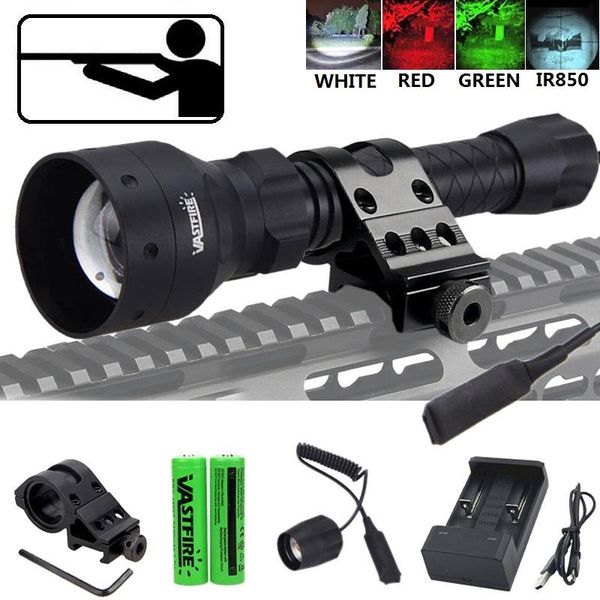 

white/green/red/ir 850 choose tactical 18650 battery aluminum torch lamp for hunting flashlights torches