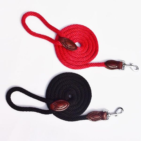 

dog collars & leashes nylon leather leash long tracking round rope outdoor walking training 6 ft pet lead for medium large dogs 180cm