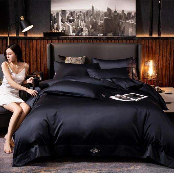 

bedding sets navy blue egyptian cotton solid color soft el set luxury duvet cover bed sheet mattress pillowcases king