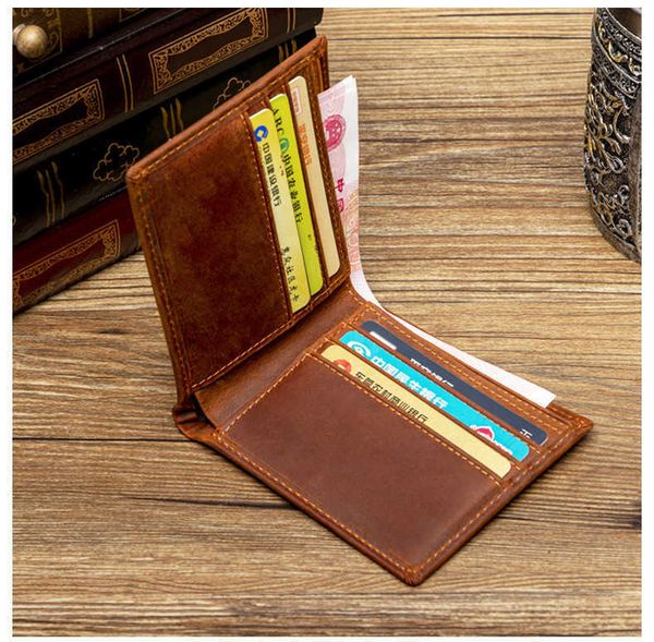 

new wallet short men's leather wallet head new wallet leather, Black