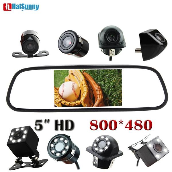 

car video haisunny 2in1 rearview reverse mirror 5 inch tft with led night vision backup camera hd ccd rear view