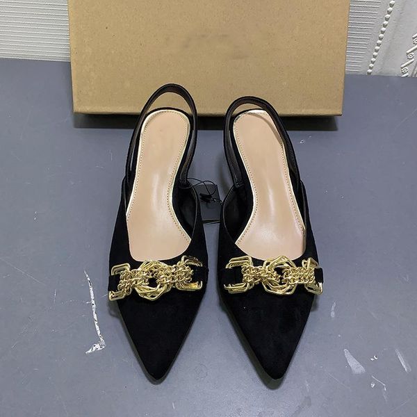 

dress shoes black metel women slingbacks 2021 summer women's kitten heel fashion