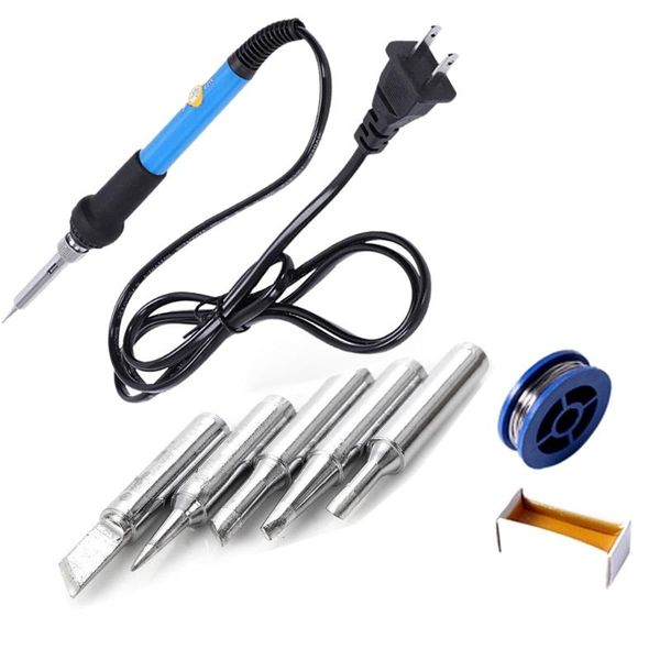 

hand & power tool accessories us plug,60w adjustable temperature electric soldering iron solder station with 5pcs tips wire paste flux