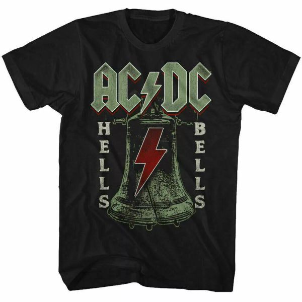 

acdc hells bells t shirt mens licensed rock n roll music classic tee retro black, White;black