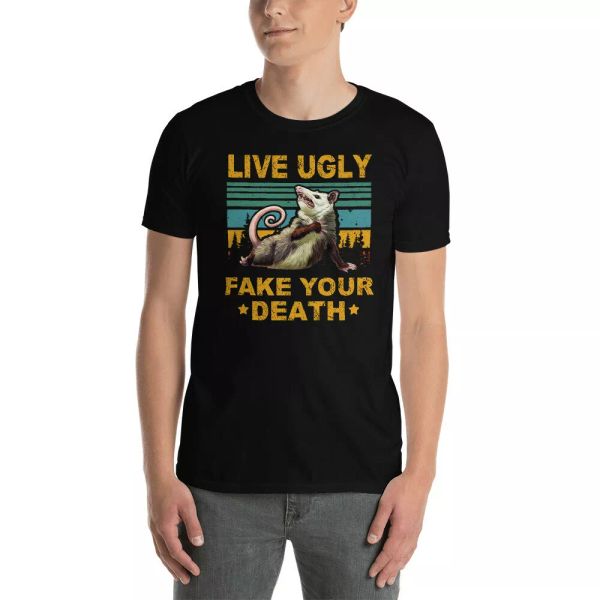 

vintage retro live ugly fake your death cool angry opossum t-shirt, White;black