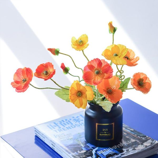 

decorative flowers & wreaths 10pcs artificial poppy flower flocked leaves bouquet silk wedding home room deskdecoration diy accessories