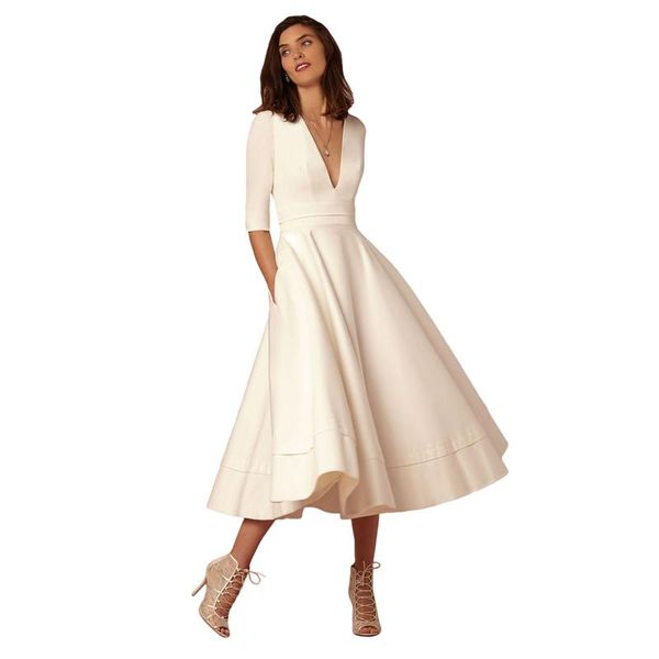 

casual dresses elegant v-neck solid midi dress for women half sleeve slim winter party vestidos de spring a-line 2021, Black;gray