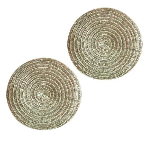 

mats & pads round cotton linen woven placemat western food pad kitchen non-slip heat resistant table mat for dining (golden,