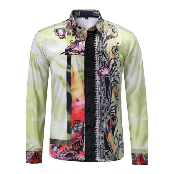 

men's casual shirts luxury brand floral flower print mens slim fit baroque party prom formal for men zqia, White;black