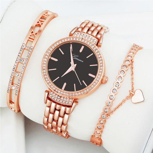

wristwatches brand ladies watch with bracelet suit 3pcs/set rhinestone casual dress clothes & accessories quartz wrist gifts for women, Slivery;brown