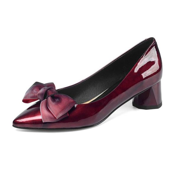 

dress shoes elegant women spring summer genuine cow patent leather pointed toe butterfly-knot pumps dancing woman, Black