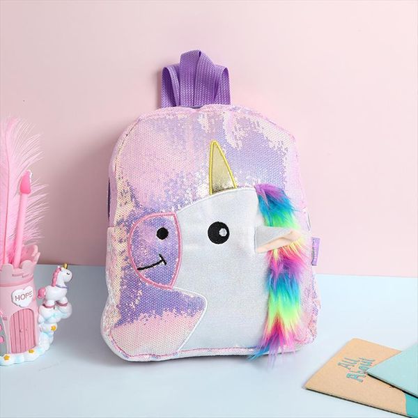 

student glittering cartoon backpack girl rainbow fur unicorn school bag women large capacity preppy style sequin
