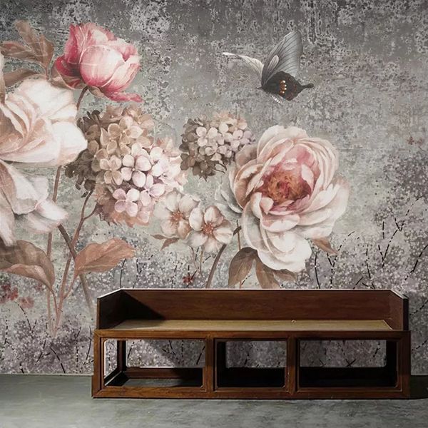 

custom mural european style vintage oil painting flower floral fresco living room bedroom wall decor wallpaper