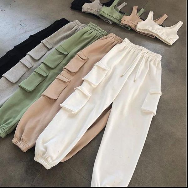 

casual sweatpants high waist elastic womens pant drawstring loose fit joggers trousers with pockets streetwear, Black;white