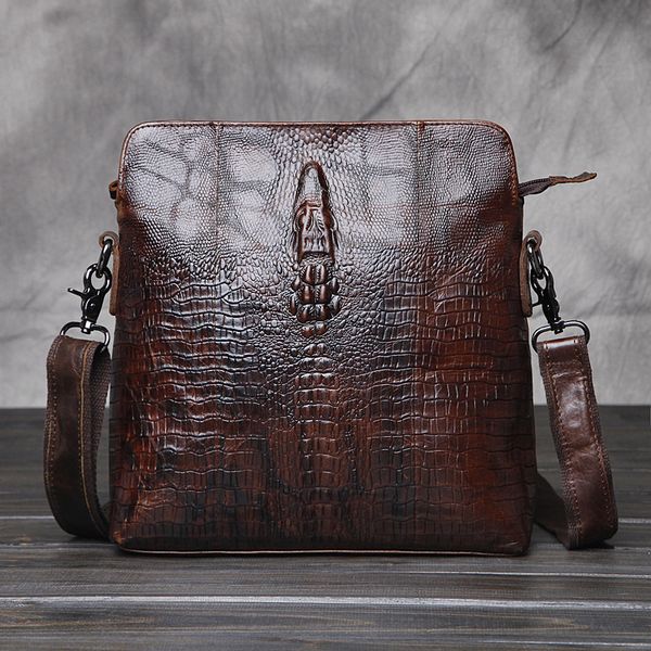 

crocodile leather first style cowhide men's bag shoulder layer messenger crazy horse small vertical pattern nstbi