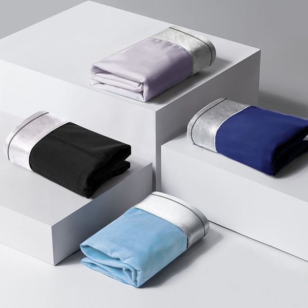 

4 pairs of ice silk underpants, men's boxers, boys' simple four corner breathable student youth pants, Black;white