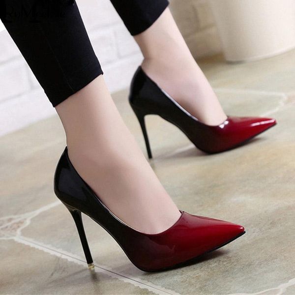 

shadow women shoes pointed toe pumps patent leather dress wine red 10cm high heels boat wedding zapatos mujer, Black