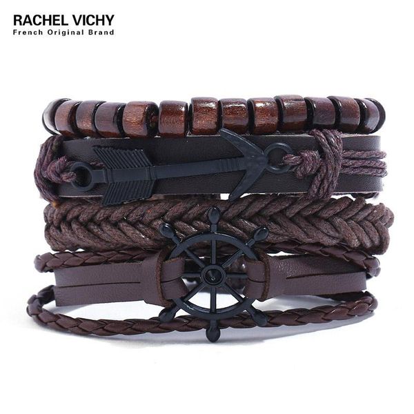 

charm bracelets wholesale cuff braided wrap bracelet & bangles men jewelry pirate multilayer leather anchor vintage men's tz126, Golden;silver