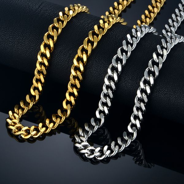 

hiphop miami cuban link chain necklace for men stainless steel men's thick gold color chains male jewelry dropshipping 8mm, Silver
