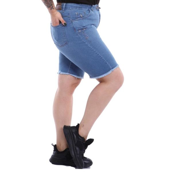 

women's shorts hanezza plus size women fashion 2021 summer clothing embroidered high rise skinny elegant cotton lycra denim + 2xl - 7xl, White;black